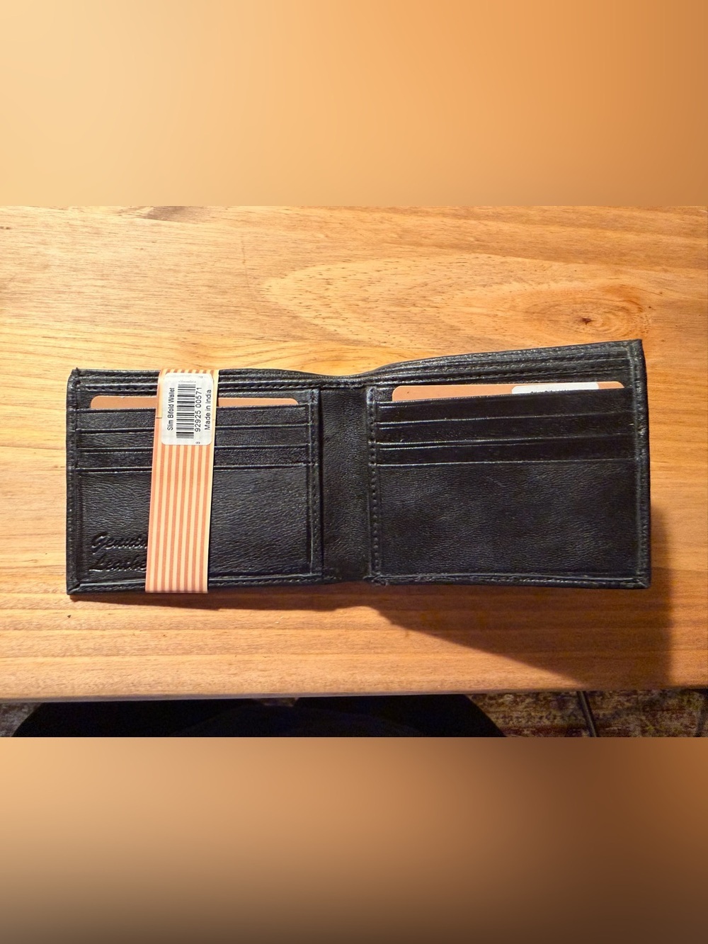 Impressions Black Leather Bi-Fold Wallet with Tan Label Accent - Picture 2 of 2
